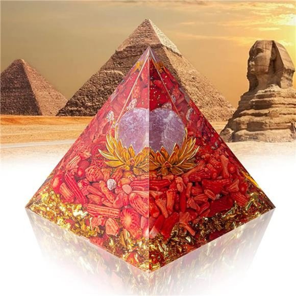 Orgone Pyramid Healing Stone - Amethyst Crystal Sphere Red Coral - Picture 5 of 10